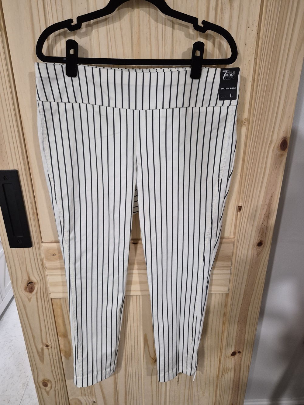 New York & Company White Pants with Black Pinstripes